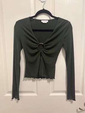 Lovers and Friends Olive Green Long Sleeve Top with Ring Detail XS
